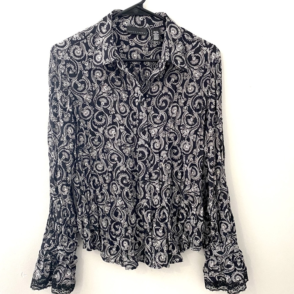 Apostrophe Lace-Embellished Button-Down Top, NWOT